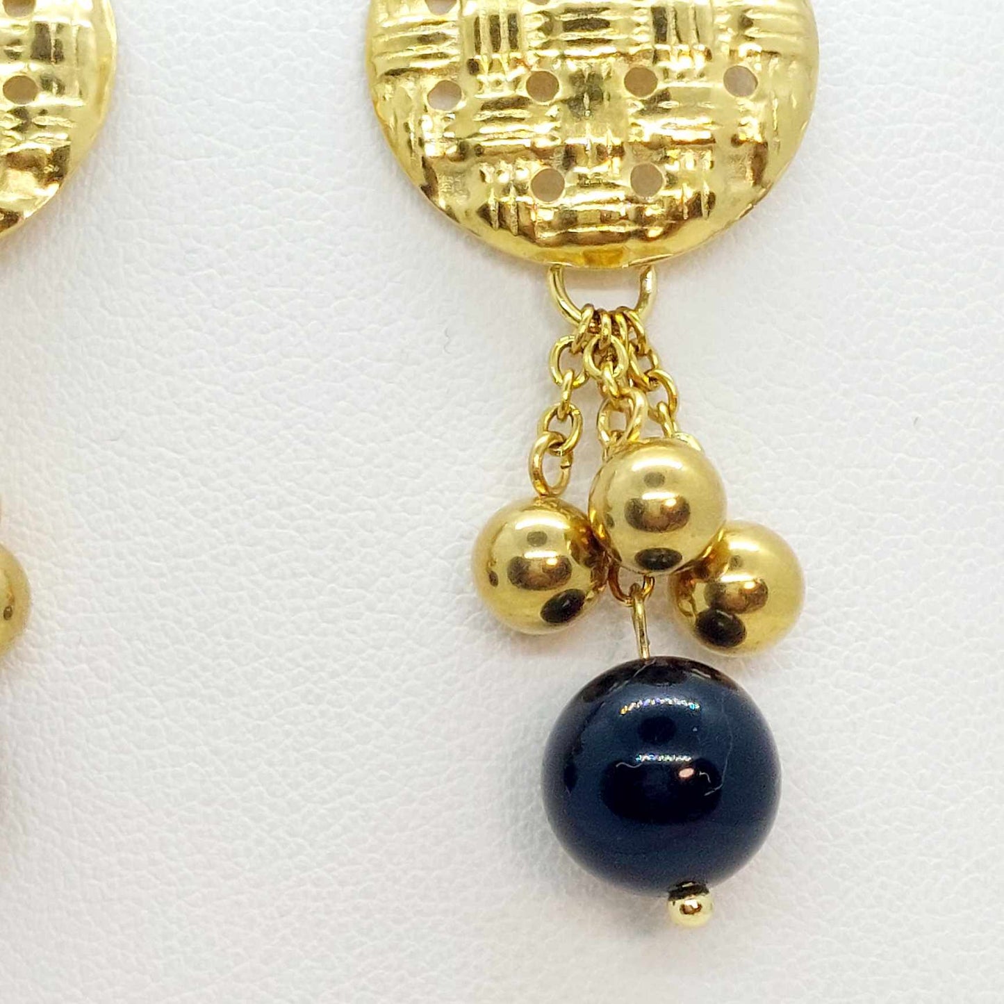 Natural Obsidian Dangle Earrings in Gold Plated Stainless Steel