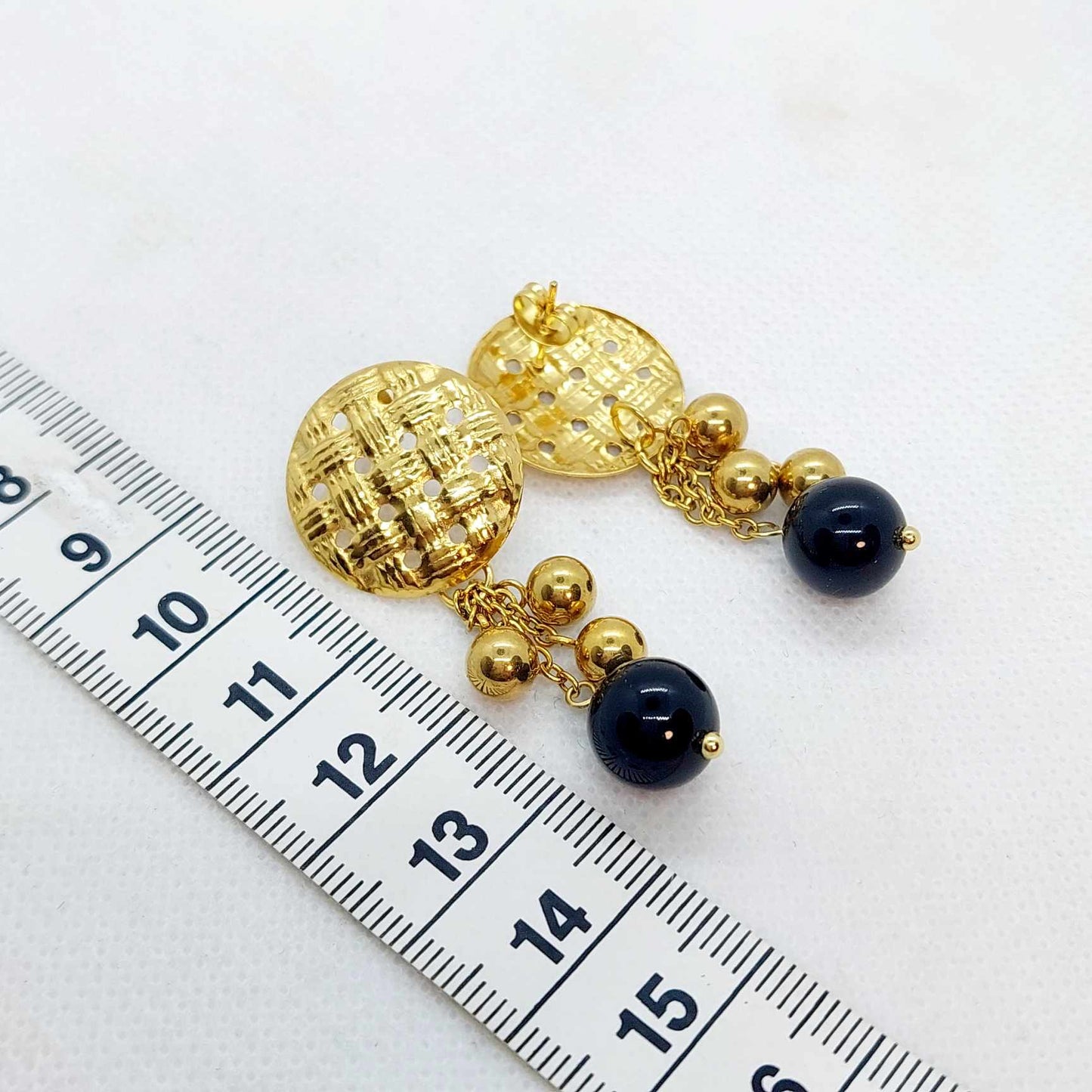Natural Obsidian Dangle Earrings in Gold Plated Stainless Steel