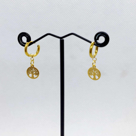 Tree of Life on a Hoop Earrings in Gold Plated Stainless Steel