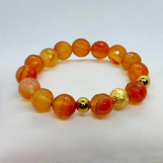 Natural Faceted Carnelian Bracelet in 12mm Stones
