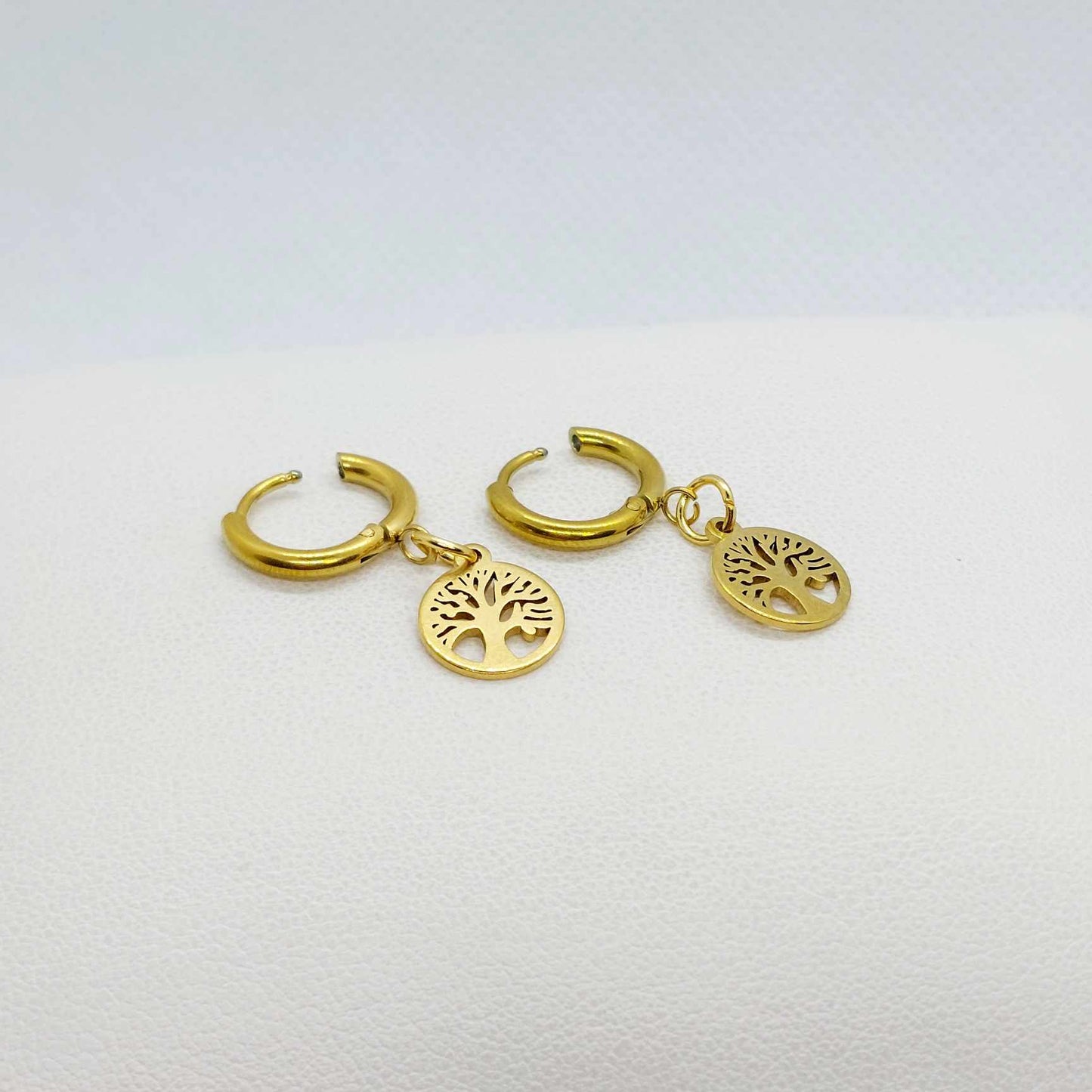 Tree of Life on a Hoop Earrings in Gold Plated Stainless Steel