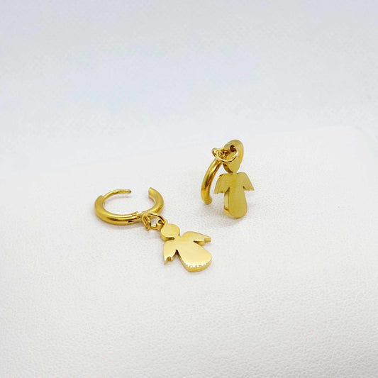 Angel on a Hoop Earrings in Gold Plated Stainless Steel