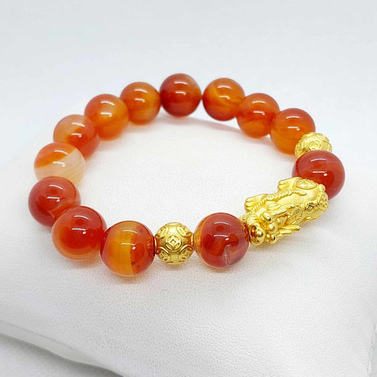 Natural Carnelian Feng Shui Bracelet in 12mm Stones
