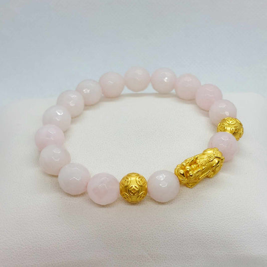 Natural Faceted Rose Quartz Feng Shui Bracelet in 10mm Stones