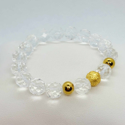 Natural Faceted White Crystal Quartz Bracelet in 10mm Stones