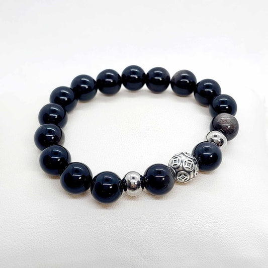 Natural Obsidian Bracelet in 10mm Stones