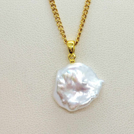 Natural Fresh Water Irregular Baroque Pearl Pendant with Gold Plated Stainless Steel Chain Necklace