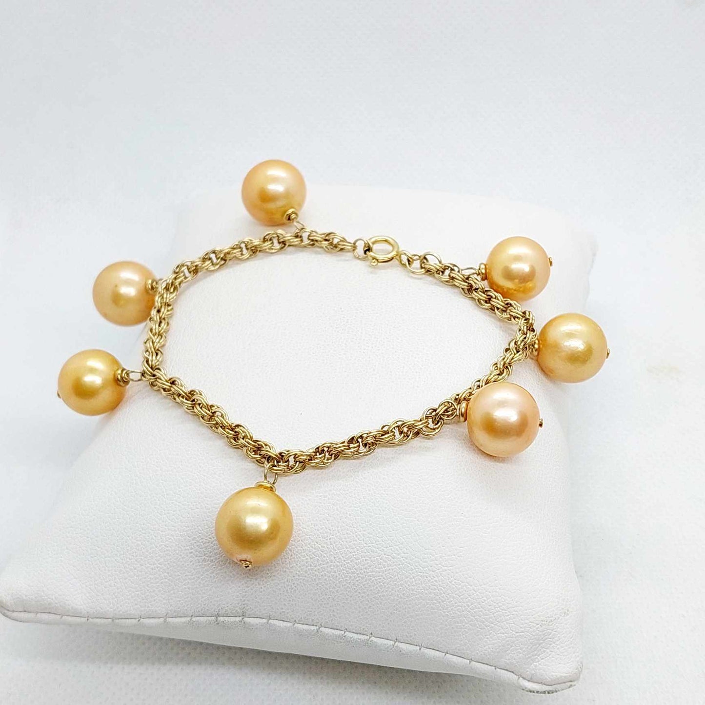 Natural Freshwater Golden Pearl Set in 13mm Stones set in Solid 10K Gold