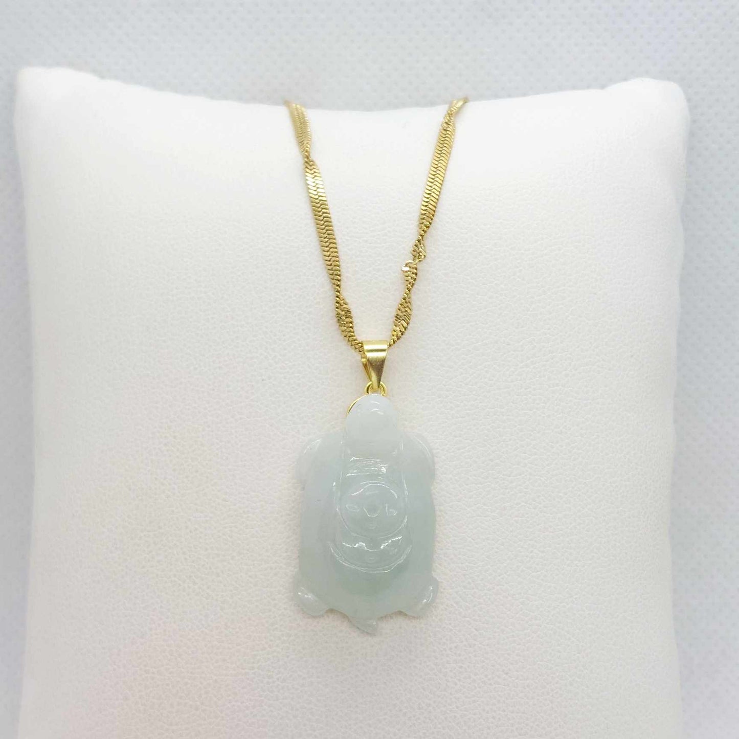 Natural Burmese Jade Turtle Pendant with Gold Plated Stainless Steel Chain Necklace