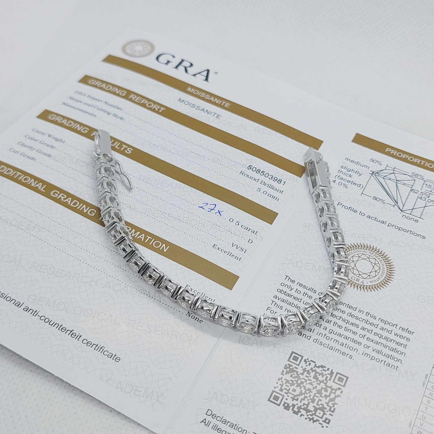 Moissanite Bracelet with stones of 0,5ct in Sterling Silver