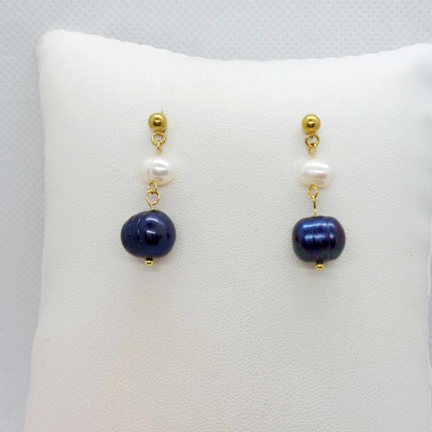 Natural Peacock Pearl Dangle Stud Earrings in Gold Plated Stainless Steel
