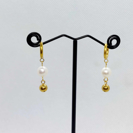 Natural Pearl Dangle Earrings in Gold Plated Stainless Steel