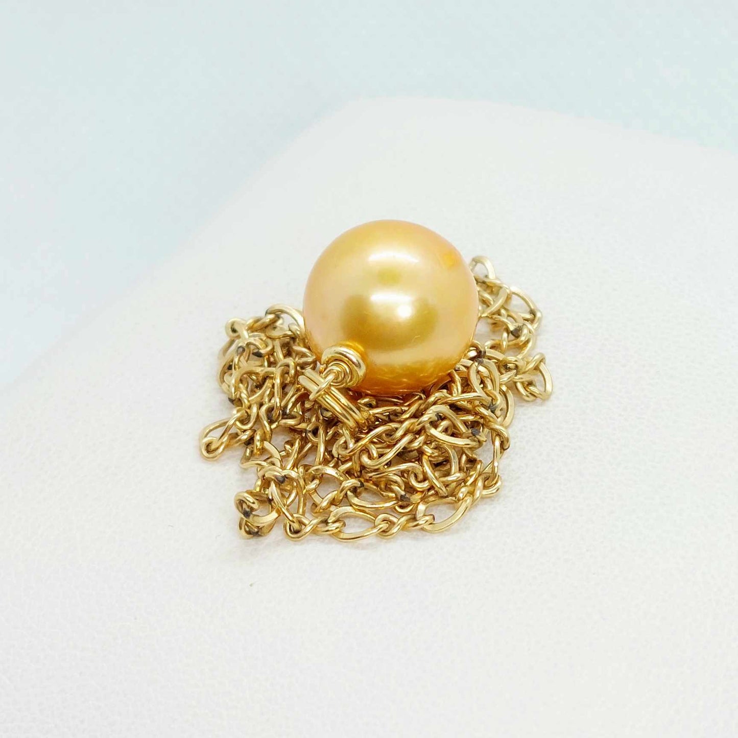 Natural Golden 13mm Pearl Pendant with solid 10K Gold Chain Necklace