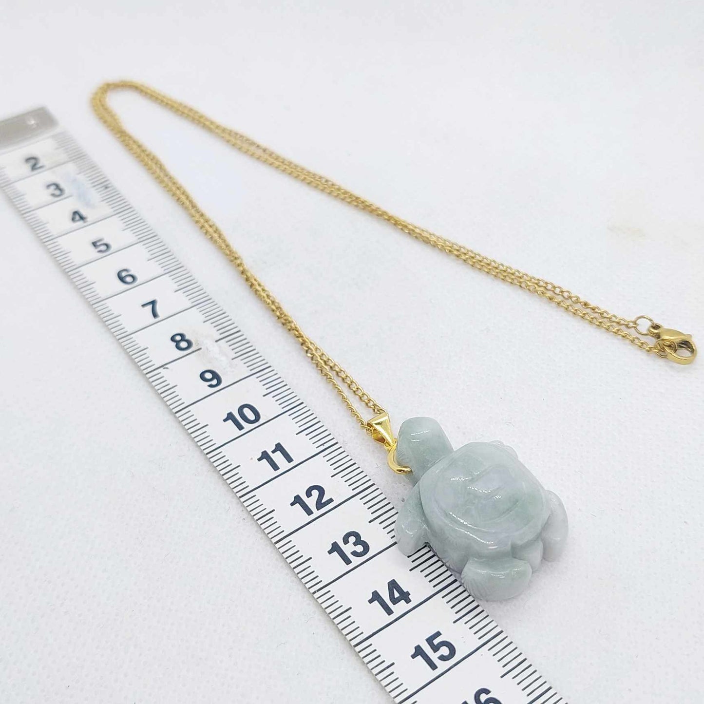 Natural Jadeite Turtle Pendant with Gold Plated Stainless Steel Chain Necklace