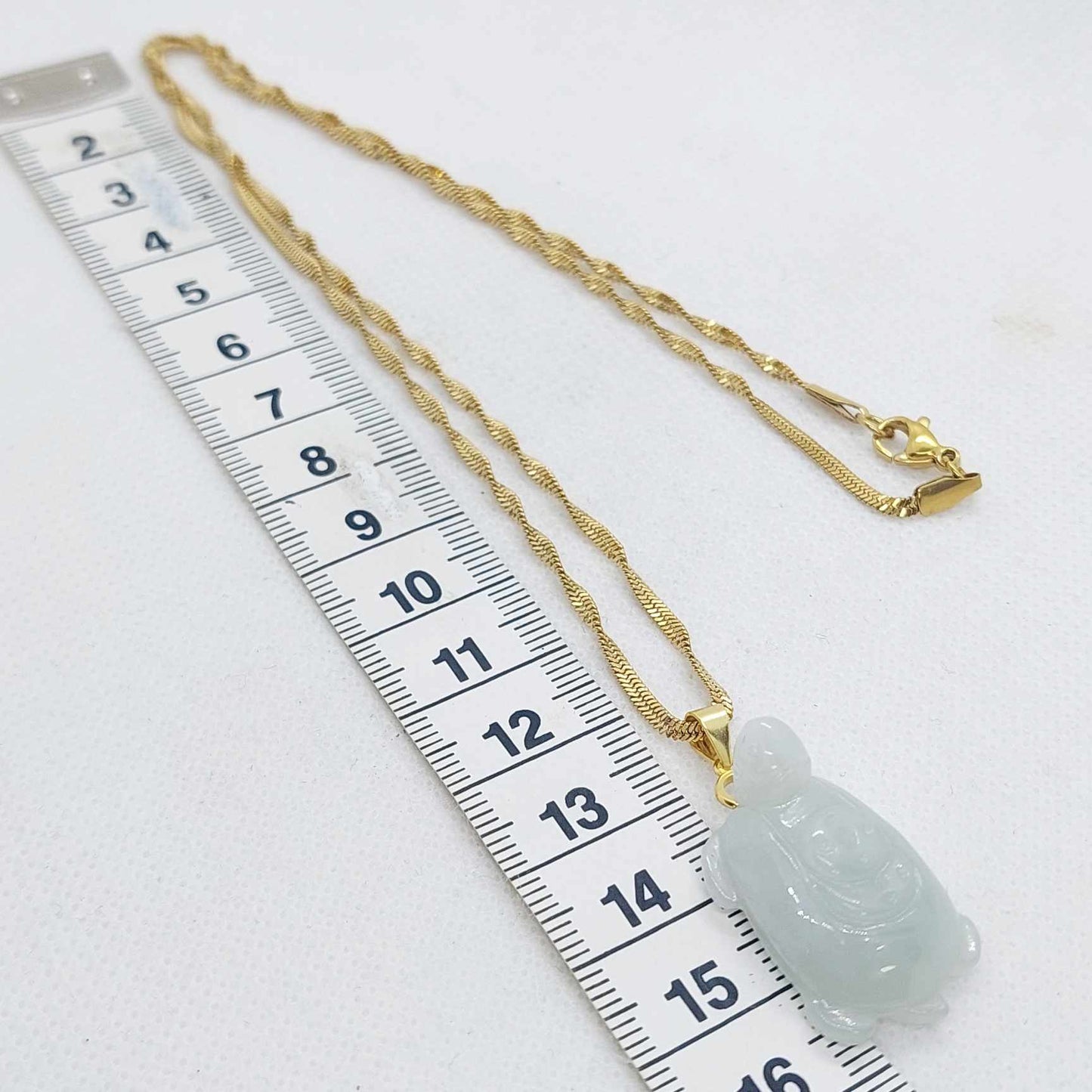 Natural Burmese Jade Turtle Pendant with Gold Plated Stainless Steel Chain Necklace