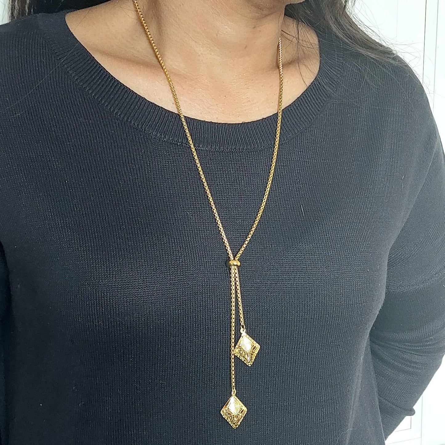 Sliding Chain Necklace in Stainless Steel Gold Plated