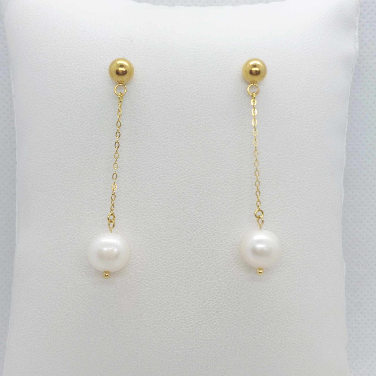 Natural Freshwater Pearl Dangle Stud Earrings in Gold Plated Stainless Steel