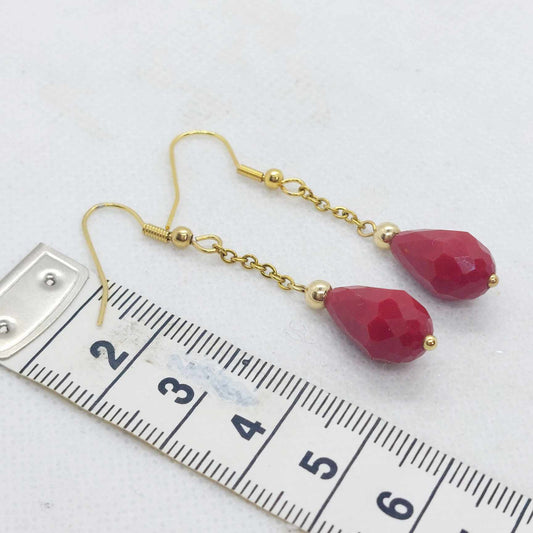 Red Crystal Dangle Earrings in Stainless Steel Gold Plated