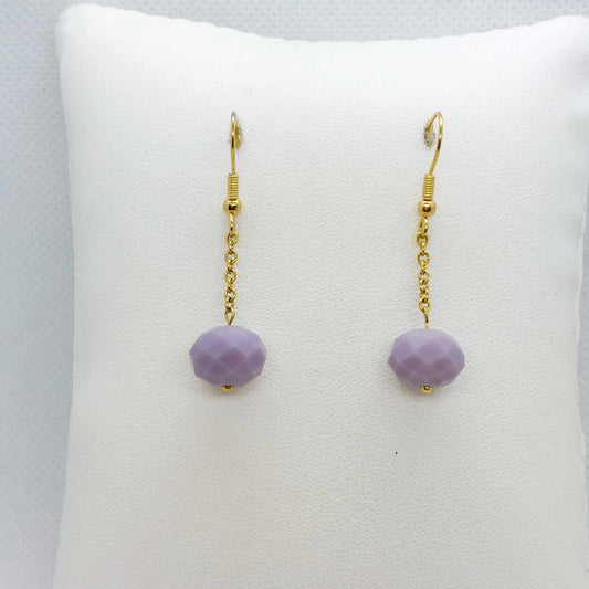 Purple Crystal Dangle Earrings in Stainless Steel Gold Plated
