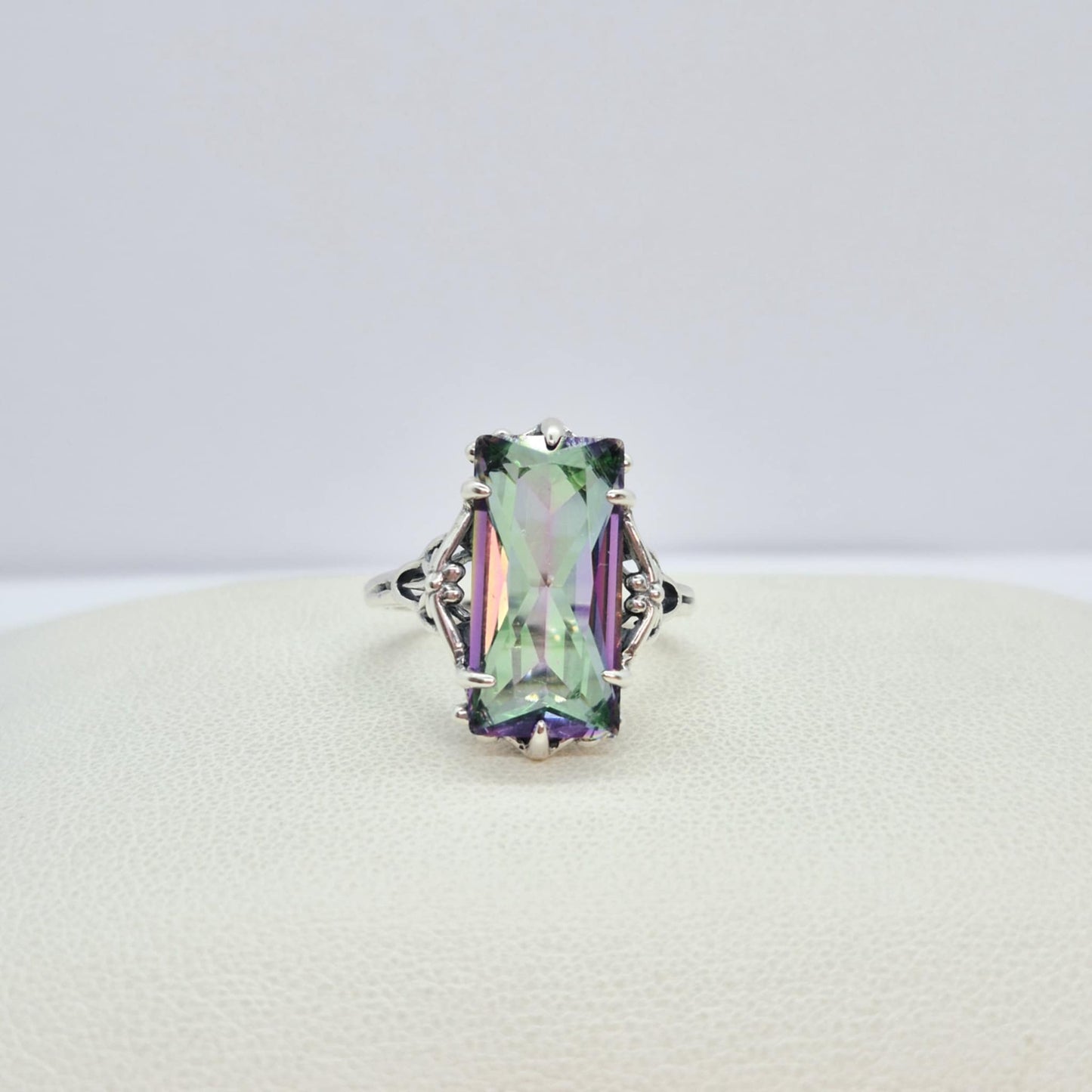 Natural 11ct Rainbow Mystic Quartz Ring in Sterling Silver