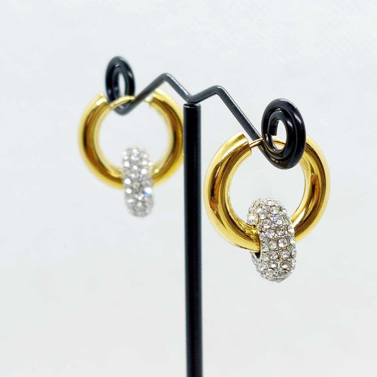Double Hoop with Zircon Earrings in Stainless Steel Gold Plated