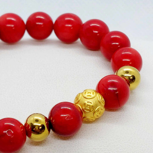 Natural White Coral Dyed Red Bracelet with 10mm Stones