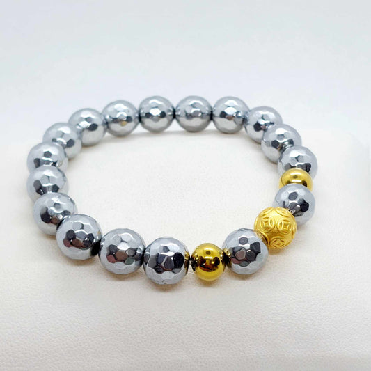 Natural Faceted Polished Hematite Bracelet with 10mm Stones