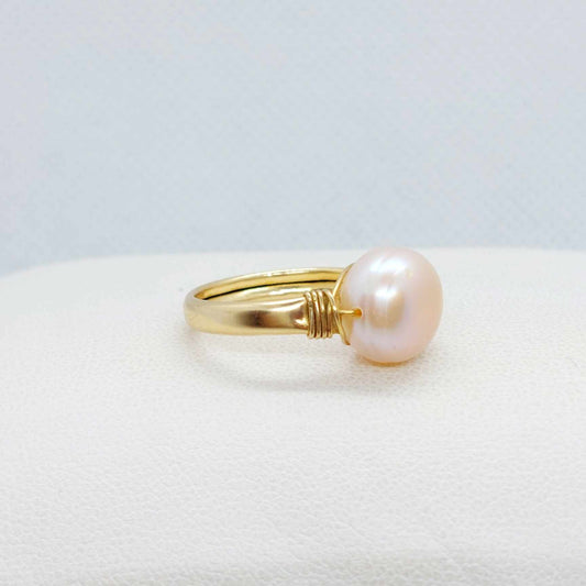 Natural Peach Pearl Ring with 12mm Stone in Solid 10K Gold