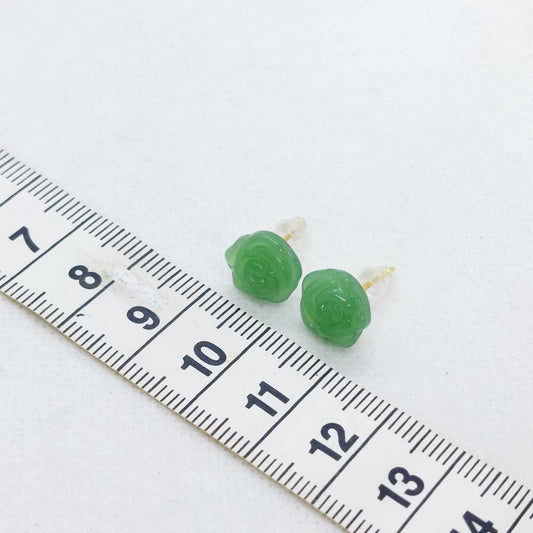 Natural Jade Rose Stud Earrings in Gold Plated Sterling Silver