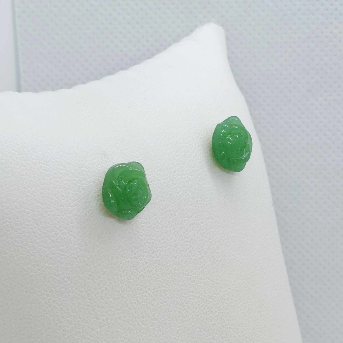 Natural Jade Rose Stud Earrings in Gold Plated Sterling Silver