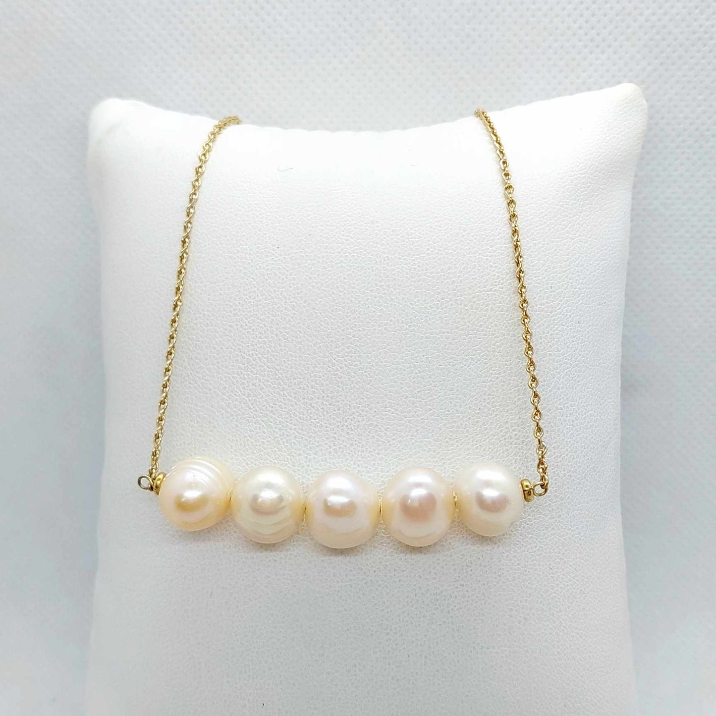 Natural Peach Pearl Necklace with 12mm Stones in Solid 10K Gold