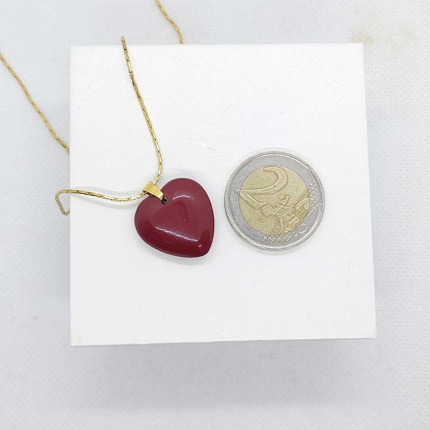 Vermilion Cinnabar Heart Pendant with Stainless Steel Necklace