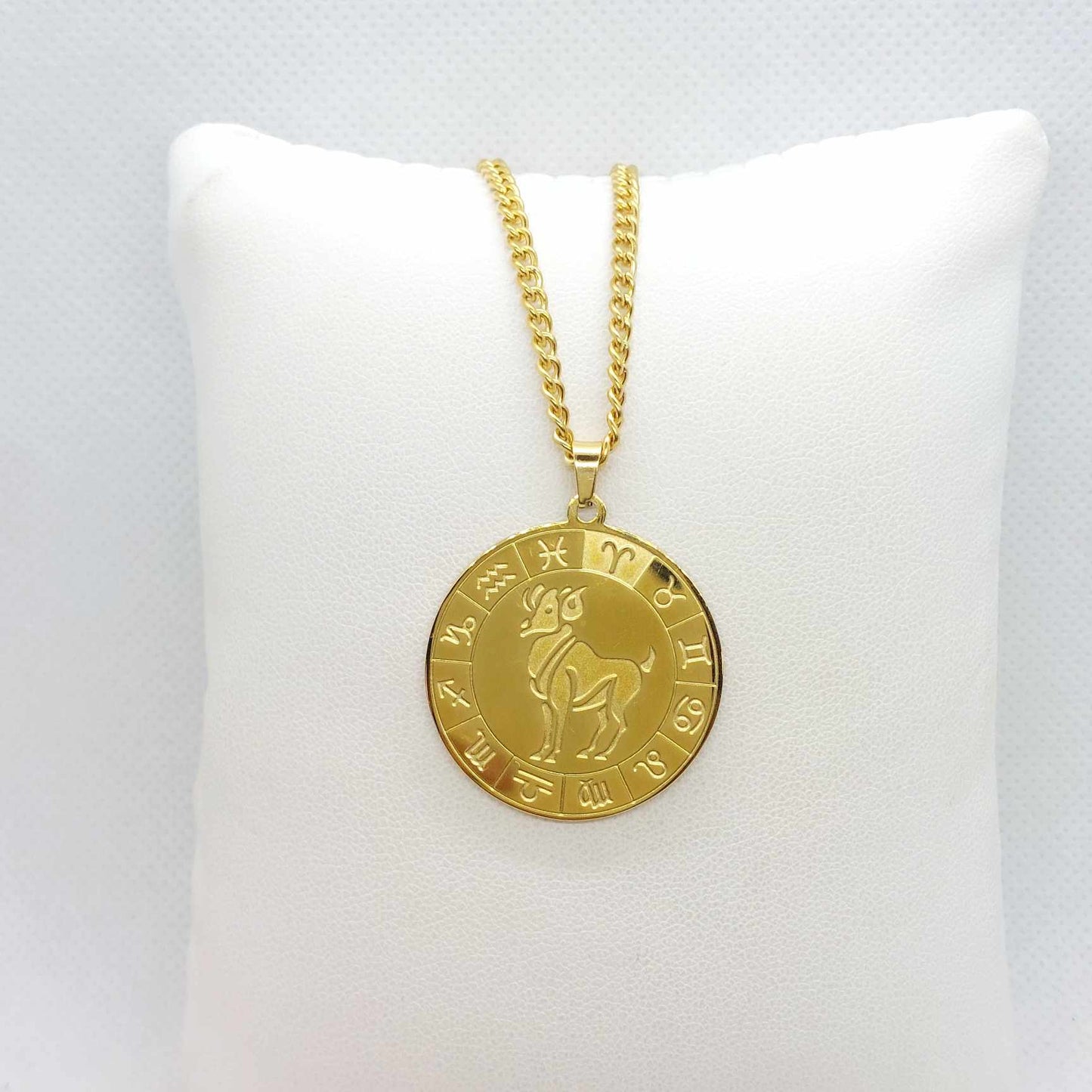 Aries Star Sign Pendant with Gold Plated Stainless Steel Chain Necklace