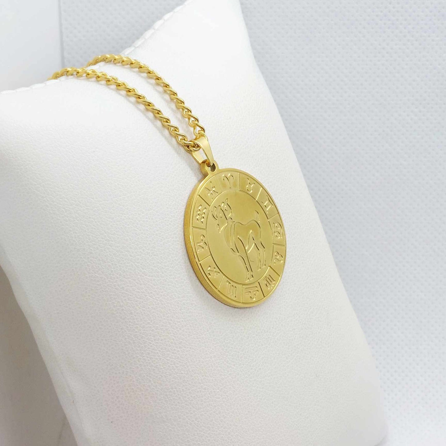 Aries Star Sign Pendant with Gold Plated Stainless Steel Chain Necklace