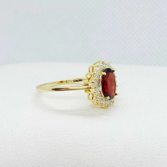 Natural Garnet Ring Princess Diana 2.5ct in Gold Plated Sterling Silver