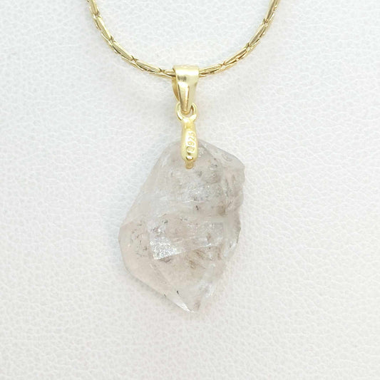 Natural Herkimer Diamond Pendant with Stainless Steel Gold Plated Necklace Chain