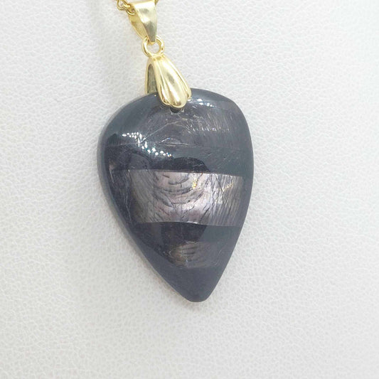 Natural Hypersthene Stone Pendant with Stainless Steel Gold Plated Necklace Chain