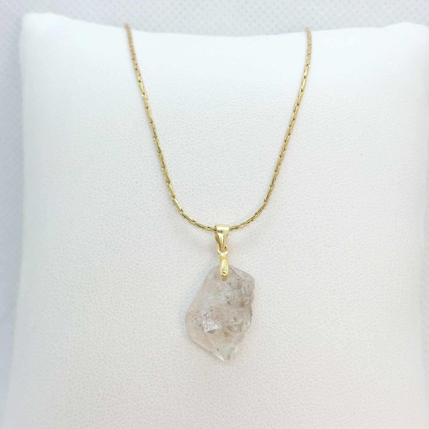Natural Herkimer Diamond Pendant with Stainless Steel Gold Plated Necklace Chain