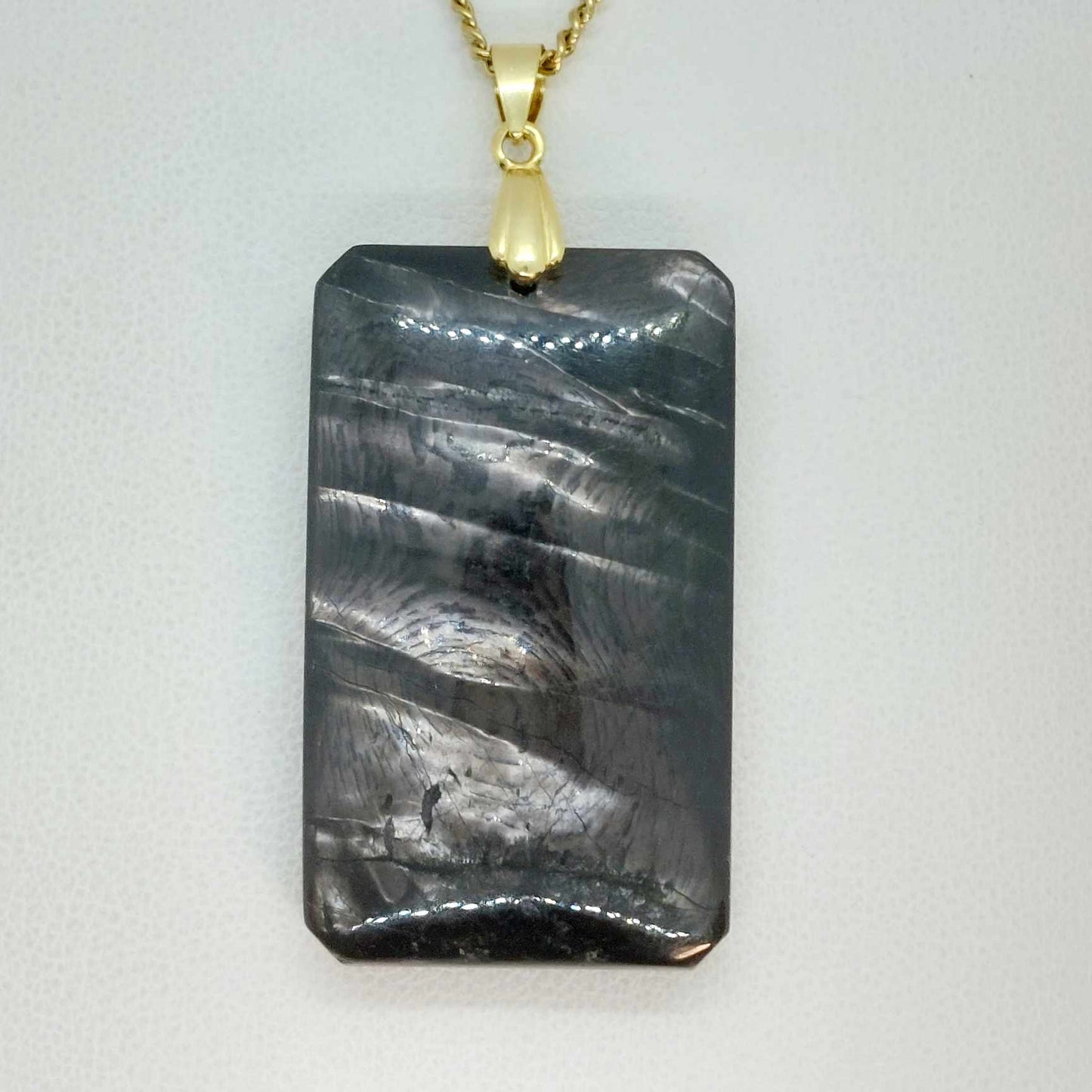 Natural Hypersthene Stone Pendant with Stainless Steel Gold Plated Necklace Chain