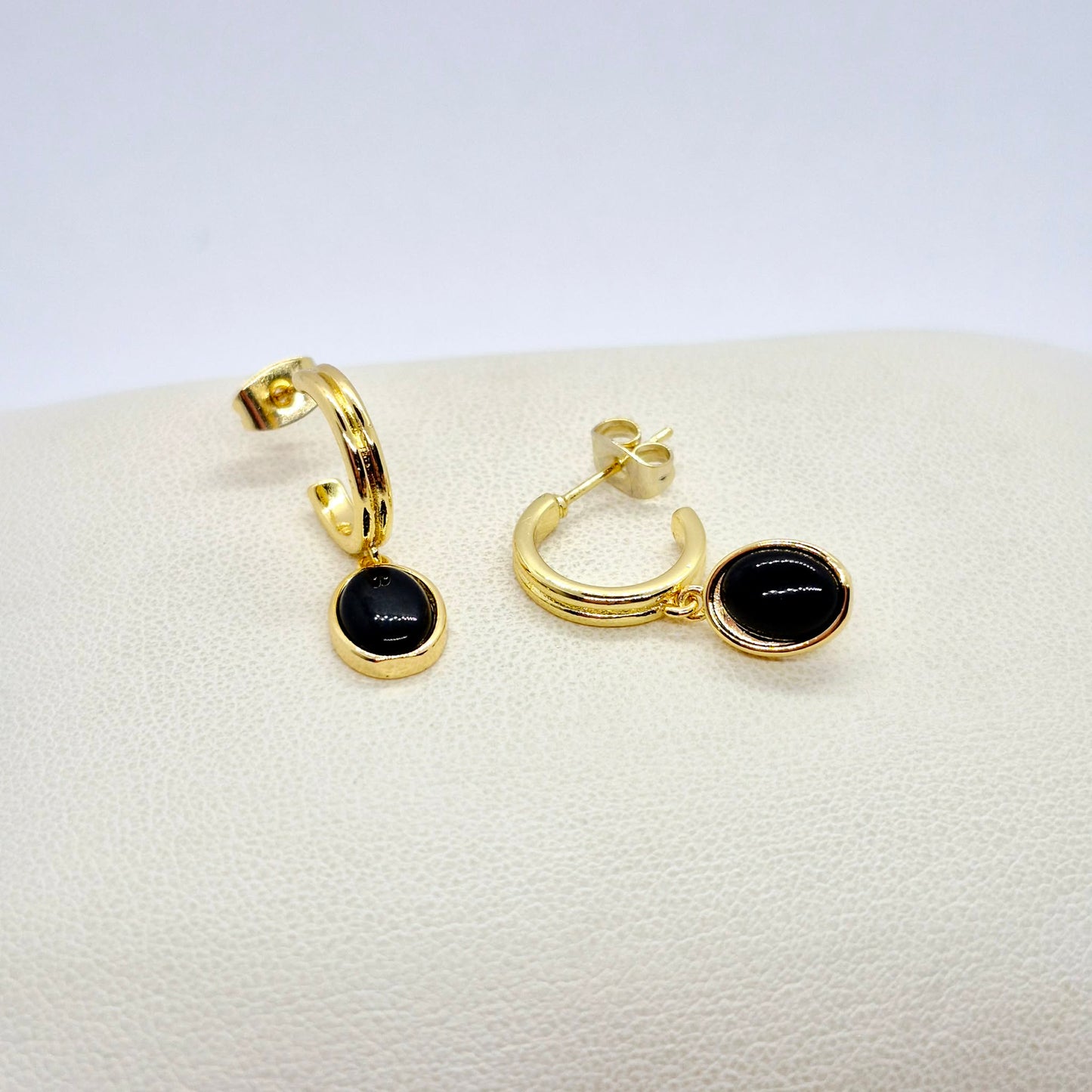 Natural Obsidian Earrings in Gold Plated Stainless Steel