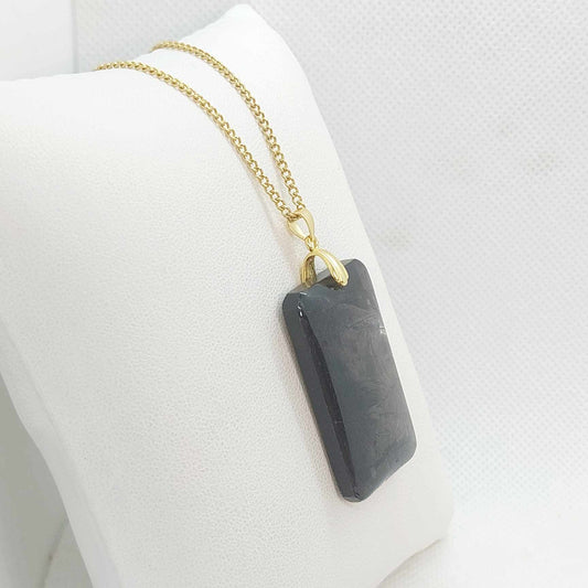 Natural Hypersthene Stone Pendant with Stainless Steel Gold Plated Necklace Chain