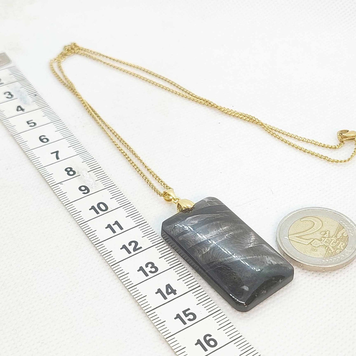 Natural Hypersthene Stone Pendant with Stainless Steel Gold Plated Necklace Chain