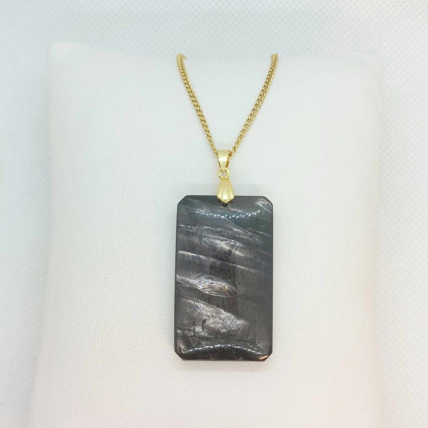 Natural Hypersthene Stone Pendant with Stainless Steel Gold Plated Necklace Chain