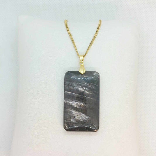 Natural Hypersthene Stone Pendant with Stainless Steel Gold Plated Necklace Chain