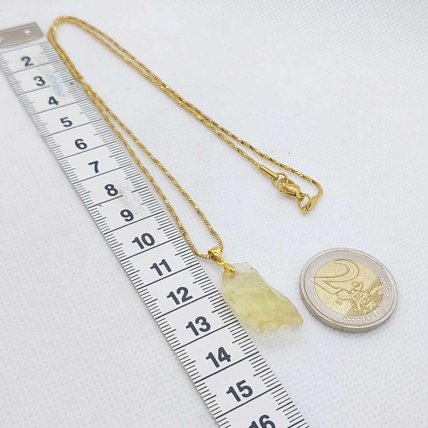 Natural Libyan Desert Glass Stone Pendant with Stainless Steel Gold Plated Necklace Chain