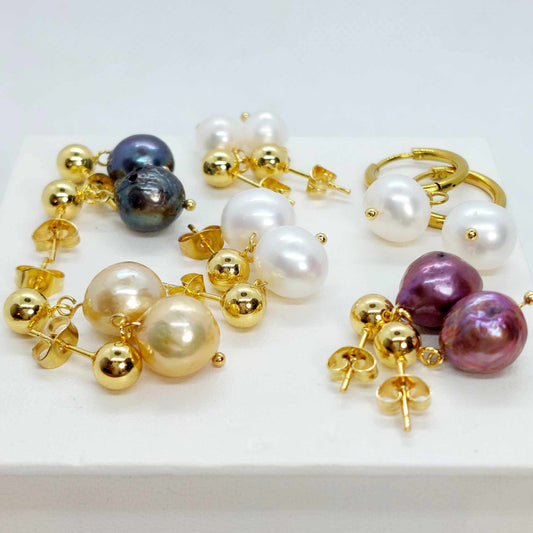 Natural Freshwater Pearl Earrings in Gold Plated Stainless Steel