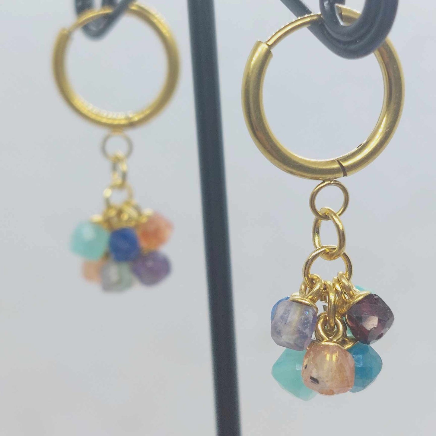 Mixed Natural Stones Earrings with Hoop in Gold Plated Stainless Steel
