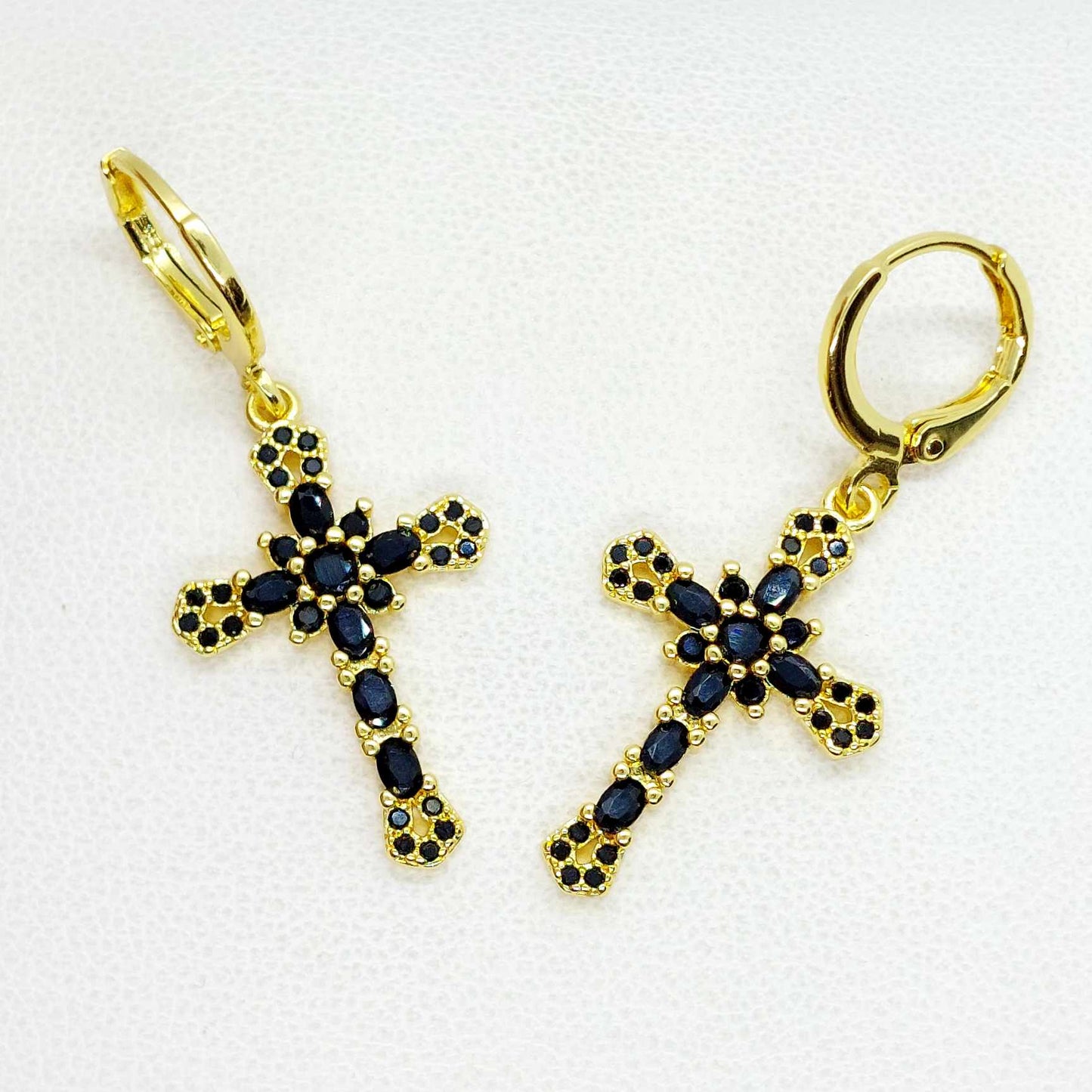 Cubic Zirconia Cross Earrings in Gold Plated Stainless Steel