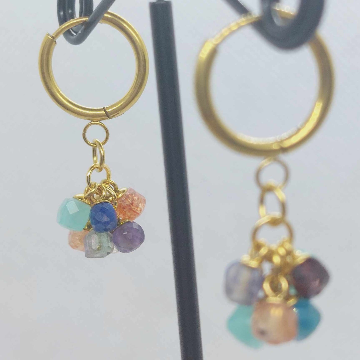 Mixed Natural Stones Earrings with Hoop in Gold Plated Stainless Steel