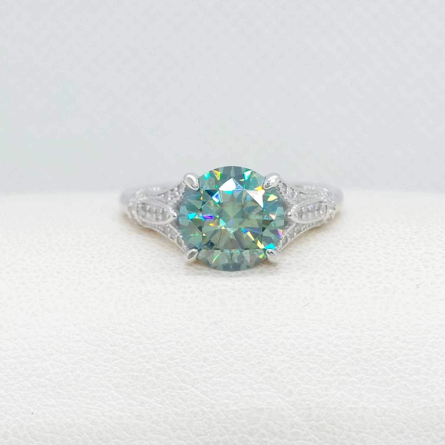 3ct Green Moissanite Diamond Ring in Sterling Silver